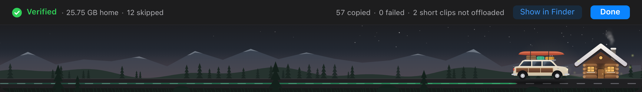 A wagon crossing the copy progress bar.